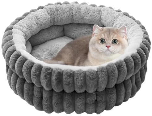 BAIFULAI Katzenbett flauschig, Katzenbetten, weiches rundes Hundebett, katzenschlafplatz, Waschbares, Angstlösendes, Rutschfester Unterseite, Katzen Bett auch für kleine Hunde - Grau (40x40x8cm)