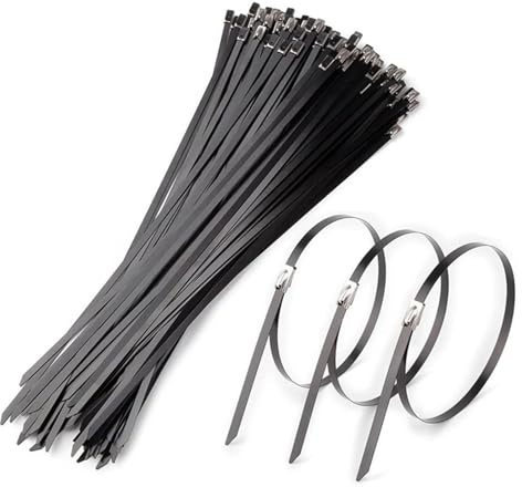 10-100 pezzi fascette fermacavi in ​​acciaio inossidabile cinghie di fissaggio autobloccanti in metallo fascette fermacavi nere resistenti(30cm,10pcs)