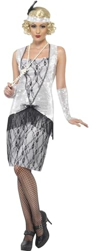 Smiffys Adult Women's Flapper Costume, Dress, Headband and Glovettes, 20's Razzle Dazzle, Serious Fun