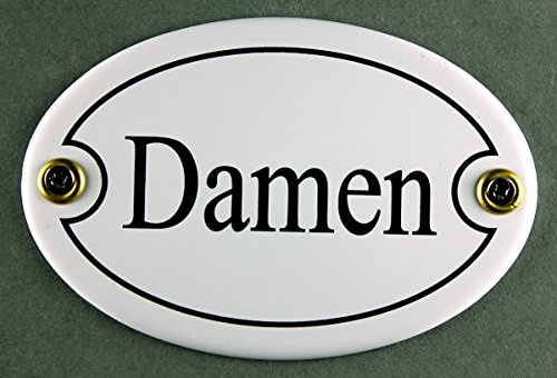 Buddel-Bini Emaille Schild Damen weiß oval 7x10 cm Kloschild Toilettenschild WC