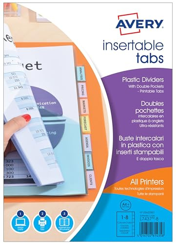 Avery Trennblatt Polypropylen A4 + mit Doppel-Hüllen – 8 Tabs (l7437 – 8)