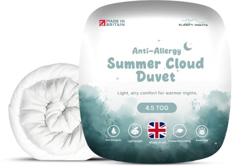 SleepyNights 4.5 Tog Double Duvet Quilt Comforter – Lightweight Summer Cooling Bedding – Anti Allergy Hollowfibre Duvet, Soft & Breathable – Made in UK & Non-Allergenic (200 x 200cm)