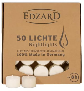 EDZARD 50 Teelichter weiß (ø 38 mm, 8 Stunden Brenndauer) aus Paraffin, ohne Duft - Nightlights, Teelichte für Teelichtglas, ideal für die Dauerkerze Cornelius von Edzard