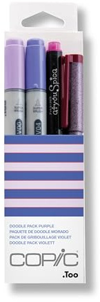 COPIC Ciao Set Doodle Pack Purple, 4er Set mit 2 Twin Marker mit einer mittelbreiten und einer Brush-Spitze inkl. Multiliner und Glitter Pen