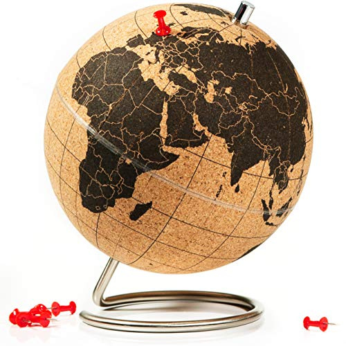 Suck UK Cork Globe | Mini World Globe | Pin Board Globes | Världskarta anslagstavla | Resepresenter och interaktiva klotgåvor för resenärer | Kontorsinredning Skrivbordstillbehör | Svart