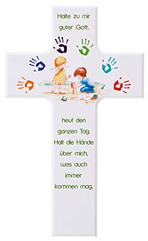 Fritz Cox Kinder-Holz-Kreuz: 'Gott beschütze mich'- kindliches Wandkreuz für jedes Kinderzimmer