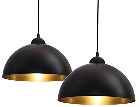 B.K.Licht Lampadario a sospensione, Plafoniera Led Soffitto, set da 2, diametro 30cm, per lampadine LED E27, Lampadario camera da letto, Lampadario Cucina, soggiorno, bagno, in metallo nero oro