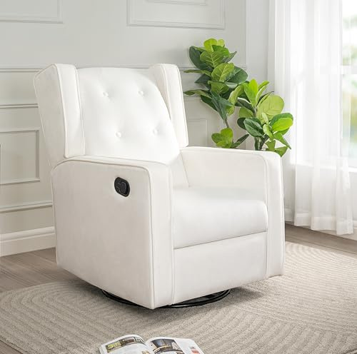 Nursing Chair for Breastfeeding and Bonding, 360° Swivel Rocker Recliner with Adjustable Recline Range, Ergonomic Lumbar Support, Adjustable Footrest, Easy Assembly, Soft Microfiber Fabric