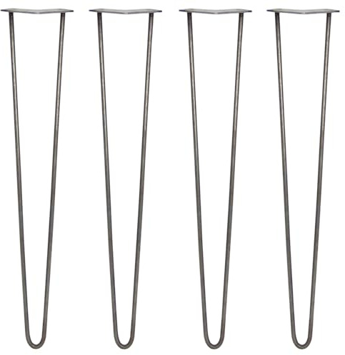 4 x Hairpin Legs/Hair Pin Legs Set SkiSki Legs Furniture Desk Bench Chair Table 28 2 Prong 10mm Raw Steel & Protector Feet