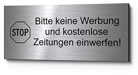 Echtes Edelstahl Türschild Briefkasten-Schild | Größe: 8x3,5 cm  Bitte keine Werbung oder kostenlose Zeitungen  | (D13)