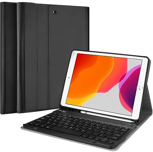 Procase Funda con Teclado Americano para iPad 9 2021 / iPad 8 2020 / iPad 7 2019 10,2, Carcasa Delgada con Teclado Inglés Inalámbrico Desmontable Magnético para iPad 10.2 Pulgadas 9ª 8ª 7ª –Negro