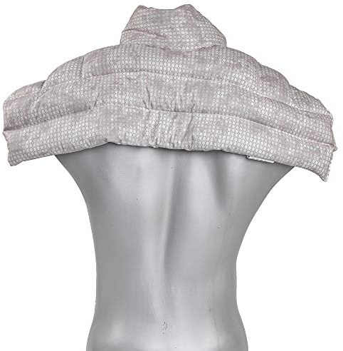 Coussin épaules et nuque avec col aux graines de lin - Coussin thermique - Compresse chaude ou froide pour épaules et cou (Design: shabby chic gris-beige)