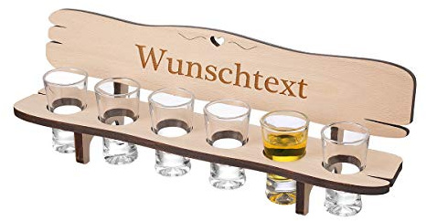 polar-effekt Panchina in legno personalizzata con 6 bicchieri, ideale per compleanni, anniversari o addio, realizzata in legno, motivo testo desiderato