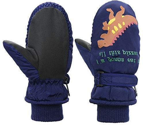 Toddler Mittens Winter Snow Glove waterproof mitten Warm Fleece Kid Ski Gloves for Boys Girls Navy Dinosaur S