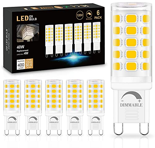 Sailstar G9 LED Bulb Dimmable 4000K Natural Daylight 6 Pack, T4 G9 4W Replacement for 40 Watts Halogen, Ceramic Bi Pin Base, 120V 400 Lumen 360°Beam Angle, G9 Light Bulbs for Chandelier