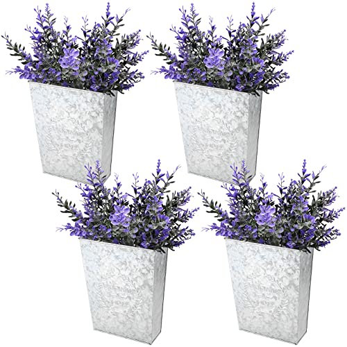 SEHOI Wand-Pflanzgefäß aus verzinktem Metall, 4 Stück, Wandvase, Bauernhaus-Stil, hängende Wandvase, Pflanzgefäße für Innen- und Außenwanddekoration