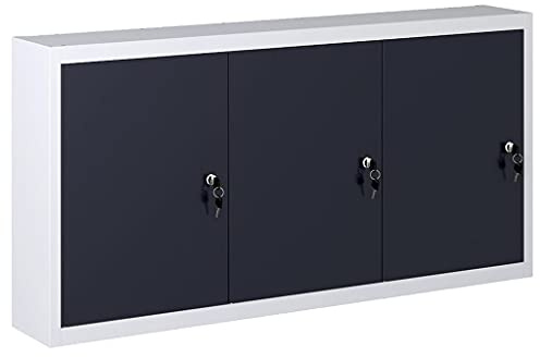Gecheer Wandmontierbare Wand-Werkzeugschrank Mit 3 verstellbaren Fachböden,1 Lochplatte mit Eurolöchern,Werkstattschrank Mit 3 abschließbaren Türen,Aufbewahrungsschränke 120 x 19 x 60 cm,Metall