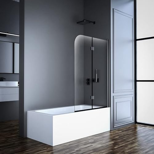 Goezes Duschwand für Badewanne 100x140cm Schwarz 2-teilig faltbar Duschwand Badewannenaufsatz Duschtrennwand Duschabtrennung für Badewanne mit 6mm Nano Glas