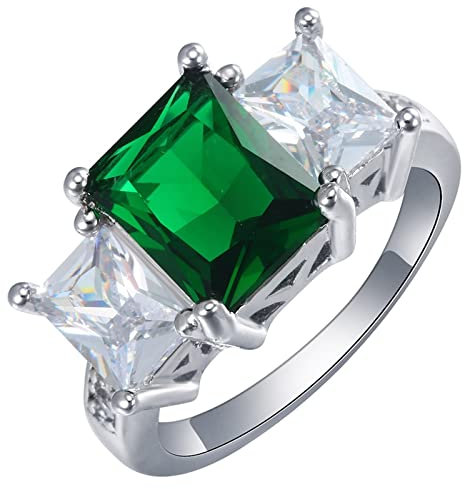 Aotiwe Ringe Damen Dünn, Freundschaftsringe Beste Freundin Eleganter Rechteckiger Zirkonia Grün Silber Größe 54 (17.2)