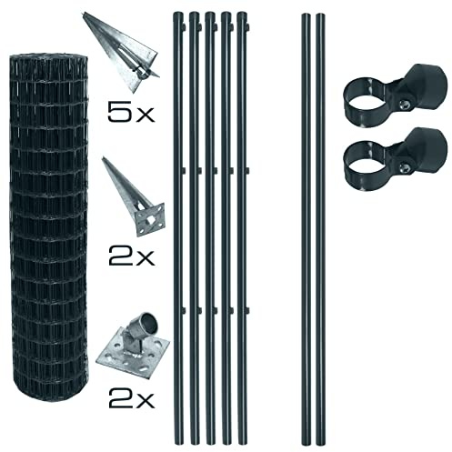 ESTEXO Schweißgitter Gartenzaun Set Komplettset Zaun Gartenzaunset Zaunset Drahtzaun Gitterzaun mit Einschlaghülsen in Anthrazit RAL 7016 (1,2 x 10 m)