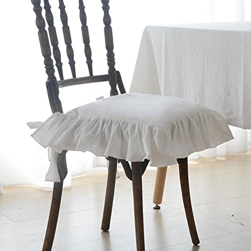 FAANAS Gerüschte Stuhlkissen mit Kisseneinsatz rutschfestes hölzernes Esszimmerstuhl Sitzkissen 100% Baumwolle Stuhlkissen für Hochzeit Party, White
