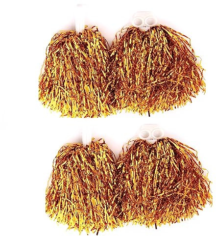 HIXNUG 2 paia di pon cheerleading in plastica a mano con fiori da calcio, pallacanestro e tifosi per danza di tifo, decorazione per competizioni sportive, celebrazioni, feste in maschera (oro)