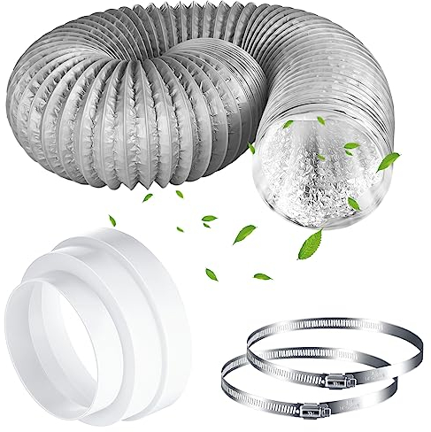Hestya Abluftschlauch PVC Schlauch Verlängerung Abluftrohr Alu Flexrohr mit Edelstahl Schlauchschelle und Reduzierstück für Klimagerät Wäschetrockner Dunstabzugshaube (Grau, 150 mm x 2 Meter)