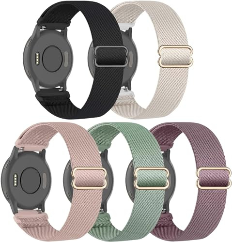 5 farbige 18 mm dehnbare Nylon-Uhrenarmbänder, kompatibel mit Garmin Venu 2S/Vivoactive 4S/Vivomove 3S, Schlaufen-elastische Stoffbänder für Garmin Forerunner 255S/255S Music Girl Women