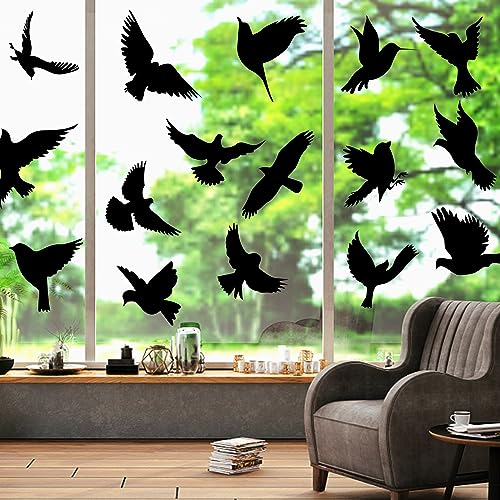 AUAUY 48PCS Groß Größe Anti-Kollision Fenster Aufkleber, Fensteraufkleber zur Vermeidung von Vogel-Kollisionen Vogel, Glastürschutz und Vogelschutz, Selbstklebende Vogelsilhouetten (12 Blatt-Weiß)