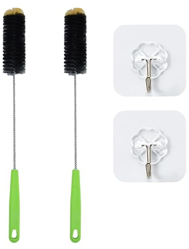 2pcs Wine Bottle Brushes With 2pcs Hooks, Long & Bendable Cleaning Brush For Narrow Neck Wine Bottles, Tea Cups & Mugs