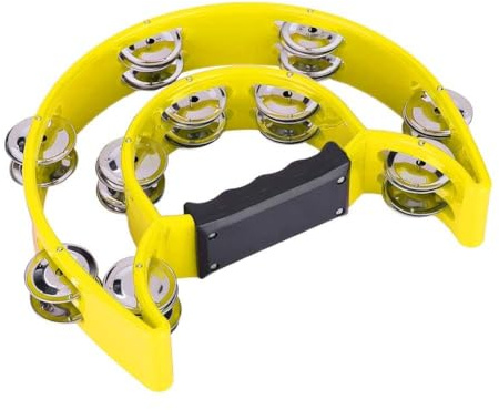 Handgefertigtes Halbmond-Tamburin, Doppel-Tamburin-Schellen Aus Kunststoff/Metall, Perkussionsinstrument Für Musiker, Sänger Und Musikunterricht (Gelb)