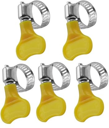 LonESA 14-Pack Yellow Stainless Steel Hose Clamps, Adjustable Thumb Screw Key-Type Clamps, 10-16mm (3/8-5/8) Size, 8mm Bandwidth