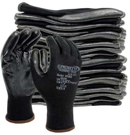 Supreme TTF 240 Pairs NITRILE COATED Red Black White Work Gloves Automotive Builders Mechanic Constructions Gardening GRIP (Black Black, Medium [8])