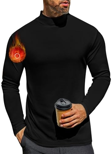 Ekouaer Camiseta Interior térmica de Invierno para Hombre Camiseta de Manga Larga con Cuello Alto Negro L