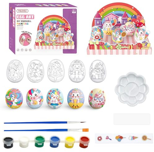 SHOWHEEL Einhorn Ostereier zum Bemalen,Einhorn Bastelset mit Ostereier Enthalten Muster,Pinsel,Palette,Pigment,Aufkleber,Regenbogen-Szenenbretter,Handbuch,Eier zum Bemalen für Dekoration und Geschenk