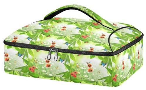 Mnsruu Contenitore per casseruola con foglie verdi e foglie per cibi caldi o freddi, borsa termica per casseruole con coperchio, borsa per cibo per viaggi, feste, picnic, Erba verde e foglie, Taglia