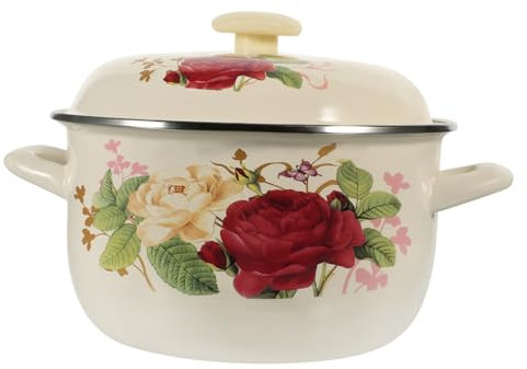 MAGICLULU Retro-doppelohr-milchtopf Und Suppentopf Mit Deckel Induktions-suppentopf Kochtopf Retro-blumen-email-suppentopf Saucentopf Mit Griff Herd Tragbar Pasta Emaille