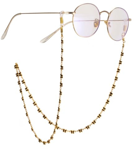 TEAMER Modische bunte Herz-Brillenkette, Sonnenbrillenband, Brillenhalter, Schmetterlings-Perlen, Leseglasband für Damen, Schwarzer Schmetterling – Goldkette, 30.71*0.26 inch