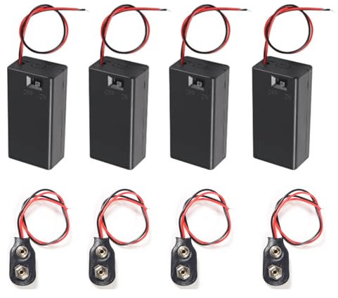 AEDIKO Lot de 4 supports de batterie 9 V avec interrupteur marche/arrêt 9 V et 4 clips de batterie 9 V type I pour jouets électriques