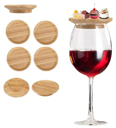 4 Pcs Wine Glass Charcuterie Topper,Wine Glass Charcuterie Board Topper Coasters, Bamboo Wine Glass Topper Charcuterie Plate, Wooden Drink Cup Covers for Appetizers Desserts Home Family Parties Bars