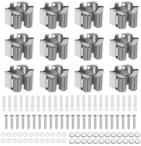 PATIKIL Besen und Mopp Halter 12Stk Wand Montiert Edelstahl Mopp Aufhänger Schwer Garten Werkzeug Organizer Gestell Hänge Klammern mit Schrauben für Zuhause Garage Grau