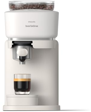 Philips Baristina Espressomaschine - Real Espresso- made simple. Kompakte Kaffeemaschine- Naturweiß mit weißem Siebträger- 16-bar-Pumpendruck- automatisches Mahlwerk- Cafe Crema (BAR300/00)