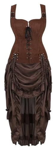 Robe Médiévale Femme Pirate Gilet Veste 2 pièces Viking Vintage Retro Victorienne Adulte Déguisement Costume Halloween Brun M
