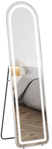 HOMCOM Miroir Complet arqué, Miroir Pleine Longueur LED, 150 x 40 cm, 3 Couleurs de lumière réglables, avec Interrupteur Tactile, Fonction mémoire, monté Mural, sur Pied ou incliné, Argent