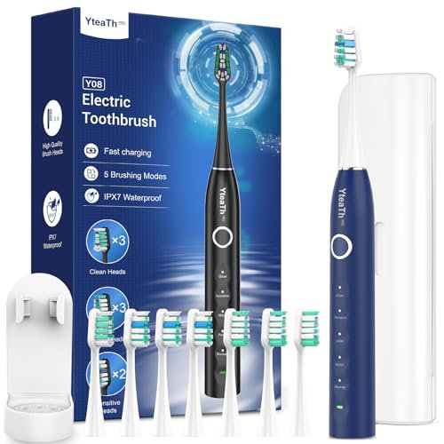 Sonic Electric Toothbrush for Adults and Kids - Sonic Toothbrush with 8 Toothbrush Heads (3 Types) and 5 Modes, 120 Days Battery Life, 50000 VPM, Travel Case and Wall Holder, 2 Minute Timer, USB C