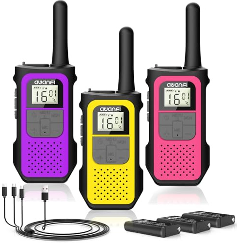 Walkie-Talkie Ricaricabile per Bambini Adulti con 1200mAh Batteria, 3 Pezzi | Walkie Talkies 16 Canali con VOX y Cavo di USB-C, 2 Way Radio a Lungo Raggio, Walki Talki per Regalo, Campeggio, Escursioni