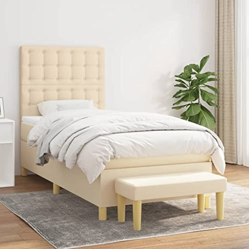Brokky Boxspringbett mit Matratze Betten Mit Matratze Schlafzimmer Bett Boxspringbett Mit Matratze Creme 90x190 cm Stoff - 3137442