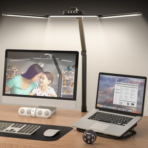 rigors Lampada da scrivania da 80 cm, con morsetto, lampada da giorno per l'ufficio, 24 W, ultra luminosa, interruttore con sensore gesto, con 5 colori, 10 luminosità, funzione di memoria per banco da