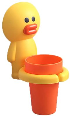 Cartoon Zahnbürstenhalter, Kinder Zahnbürstenhalter mit Tasse(Gelb + orange | Wandmontierter Zahnbecherhalter, Cartoon Tiere Zahnbürstenhalter, Zahnbürstenhalter für Kinder, Zahnputzbecher