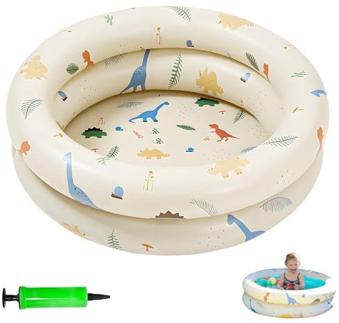 SilverChry Piscina Gonfiabile Bambini, Piscinetta Gonfiabile Bambini, Dinosauro Piscinetta Neonato Spiaggia à Double Anneau avec Fond à Bulles Gonflable, Estivi Giardino Esterno Piscina Baby 90x25cm